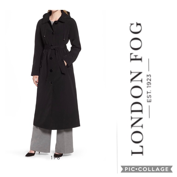 london fog long black trench coat